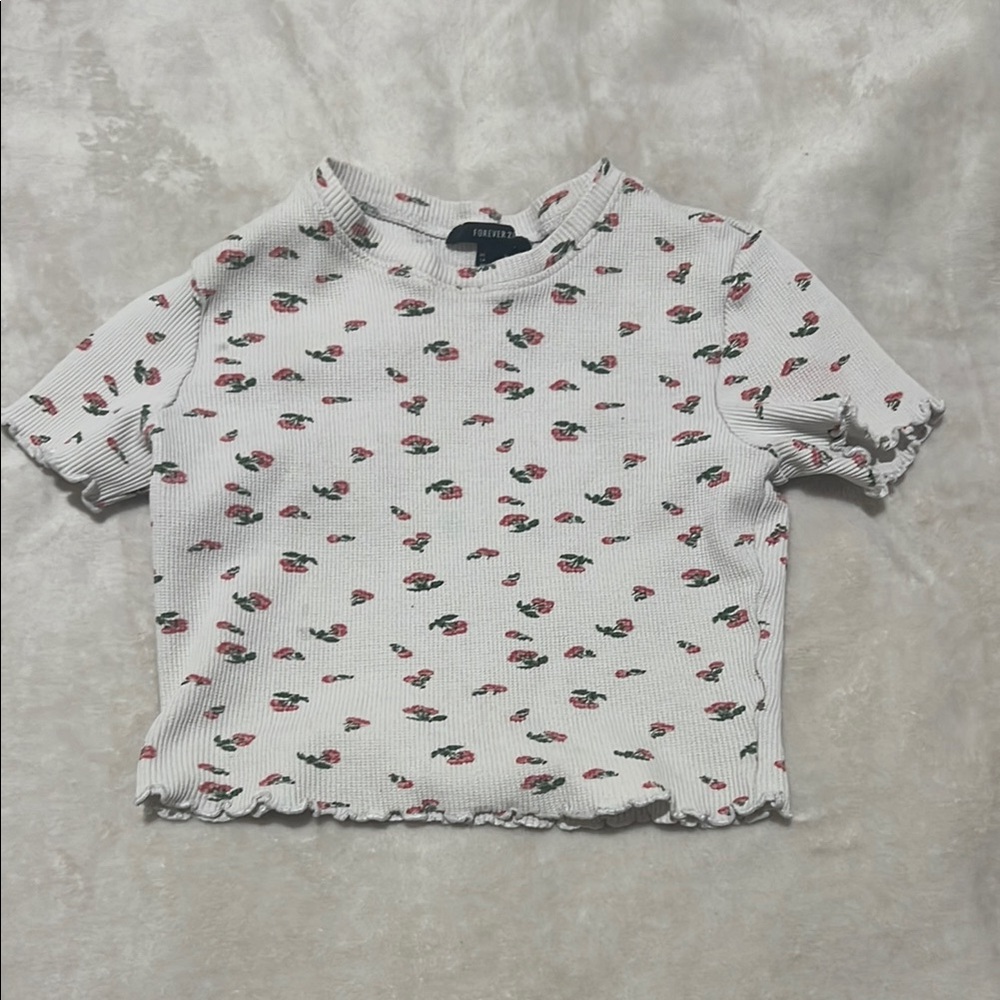 Forever 21 White Floral Crop Top